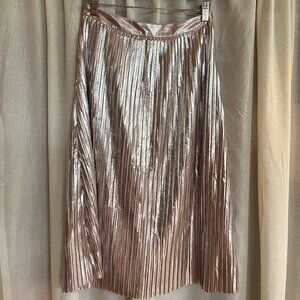 Pink Metallic Pleated Skirt Midi